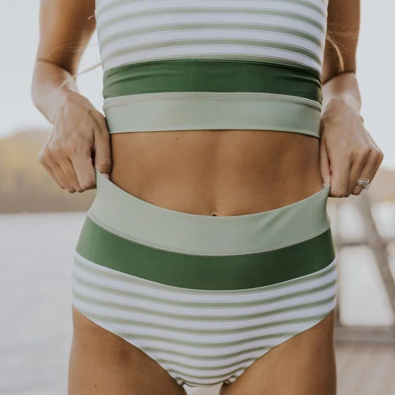 Sea Blue Mall High Waist Bottom Suspender Stripes Split Swimsuit  SeaBlueMall.com