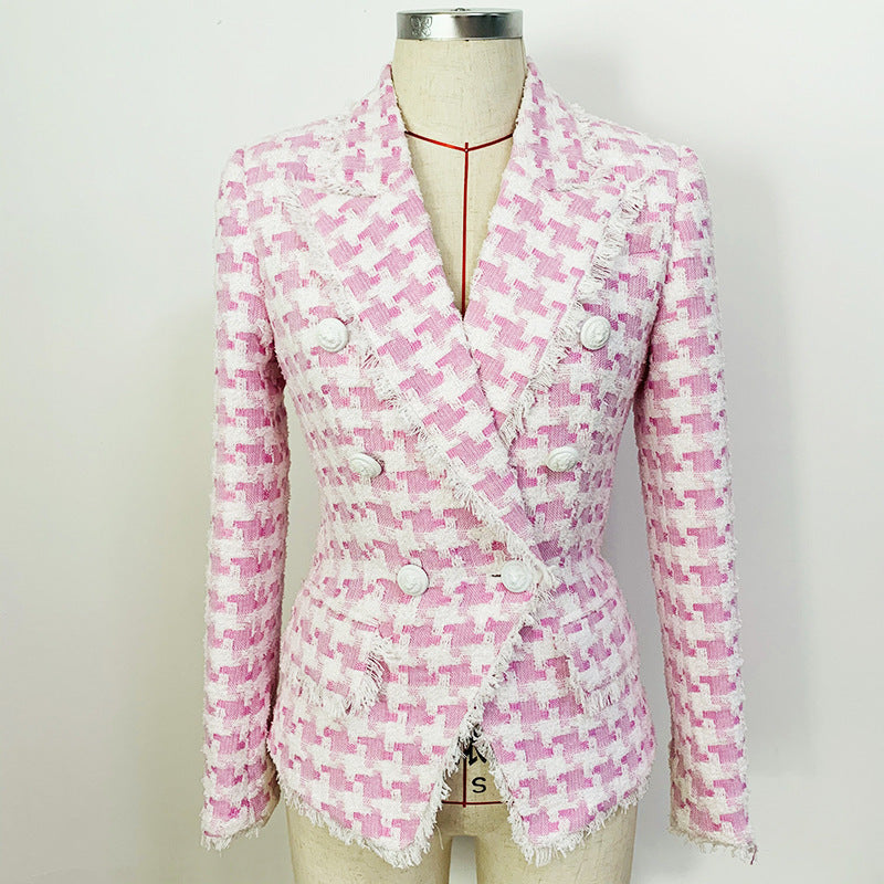 Give Love Houndstooth Double-Breasted Wool Blazer