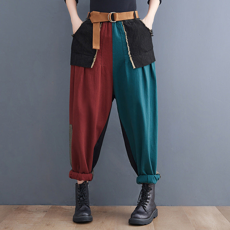 Trendy Contrast Color Stitching Denim Pants