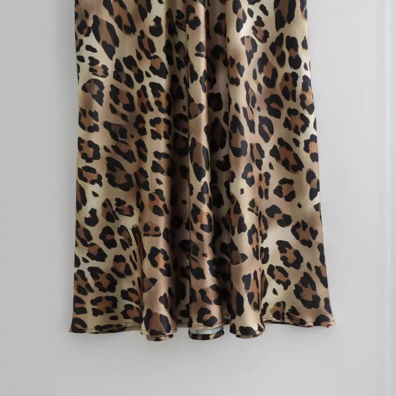 Elegant Lady Satin Animal Print Skirt