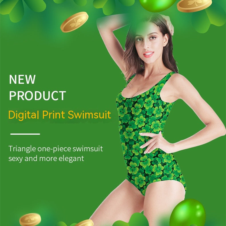 Green Glow One Piece Triangular Swimsuit