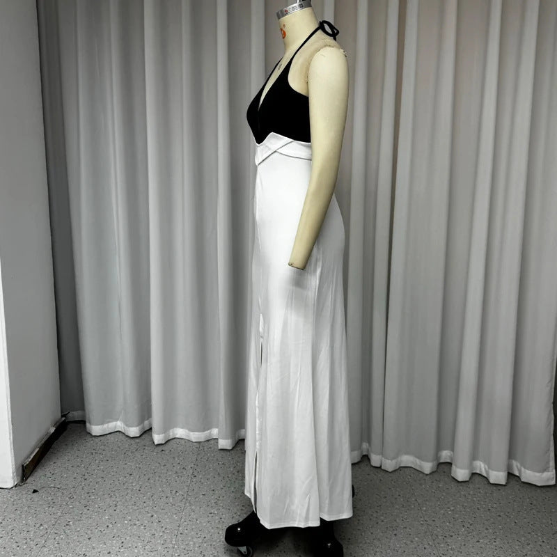 White Elegant Style Black Top Maxi Dress