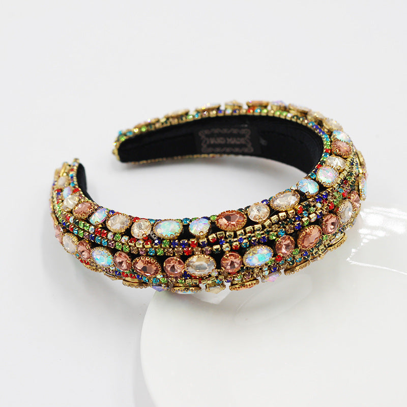 Rhinestone Flower Wide-brimmed Retro Headband