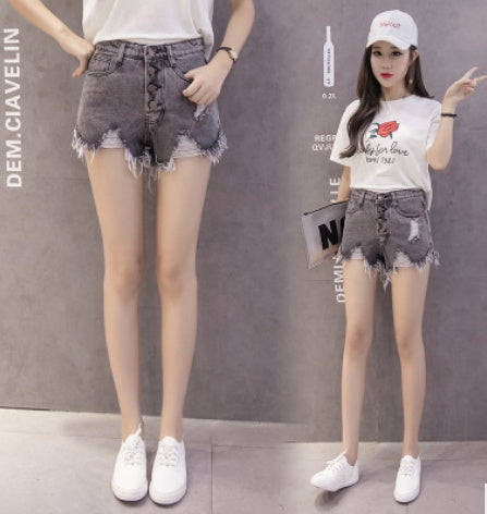 Rough Style Buttoned High Waist Denim Shorts