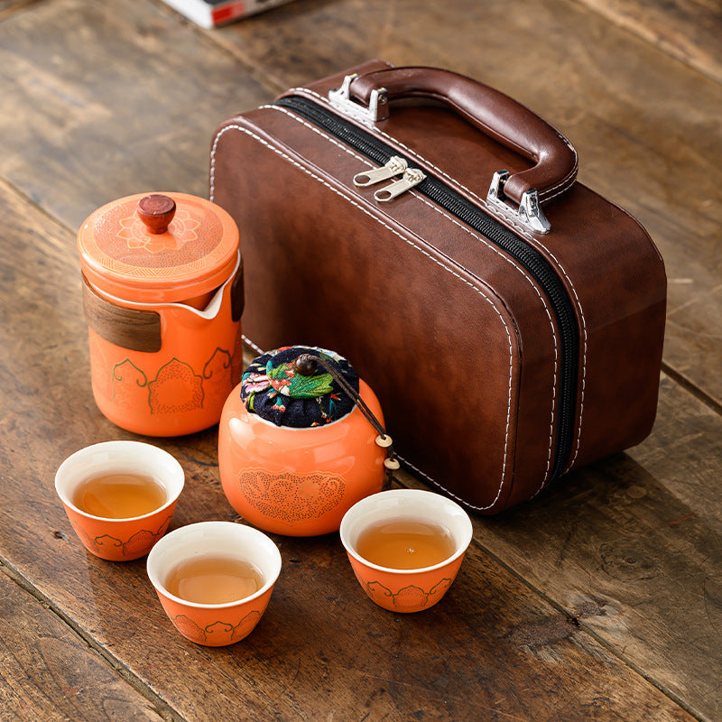 Retro Tea Set with One Pot & Four Cups Gift Box