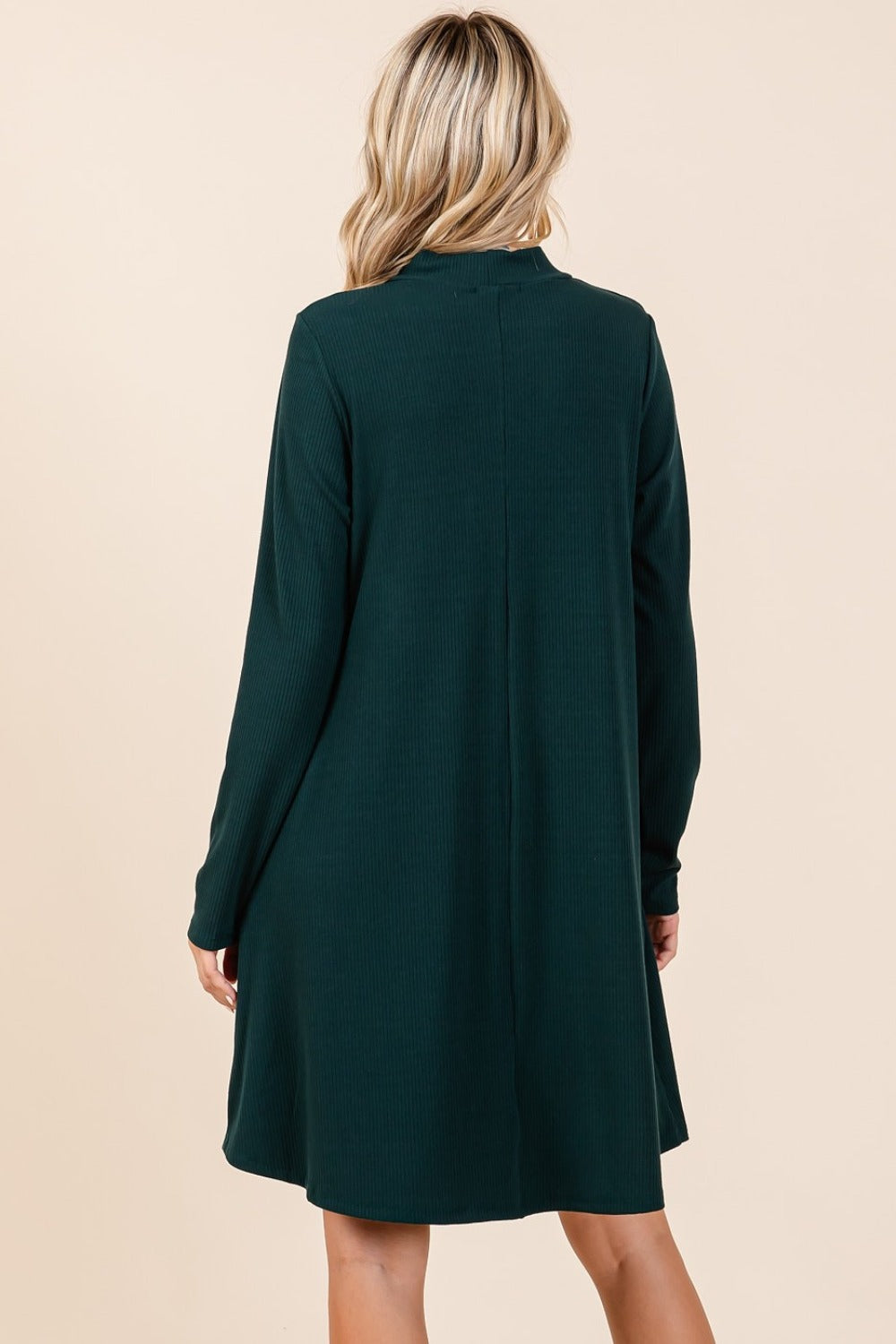 Black Casual Mock Neck Long Sleeve Dress with Pockets