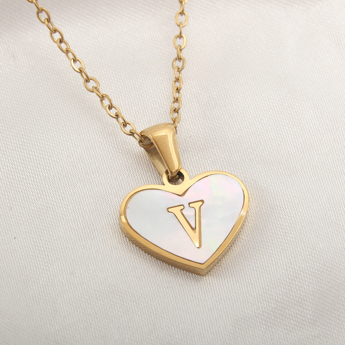 Sea Blue Mall Gold Plated Personalized Letter Heart-shaped Necklace with a White Shell  SeaBlueMall.com