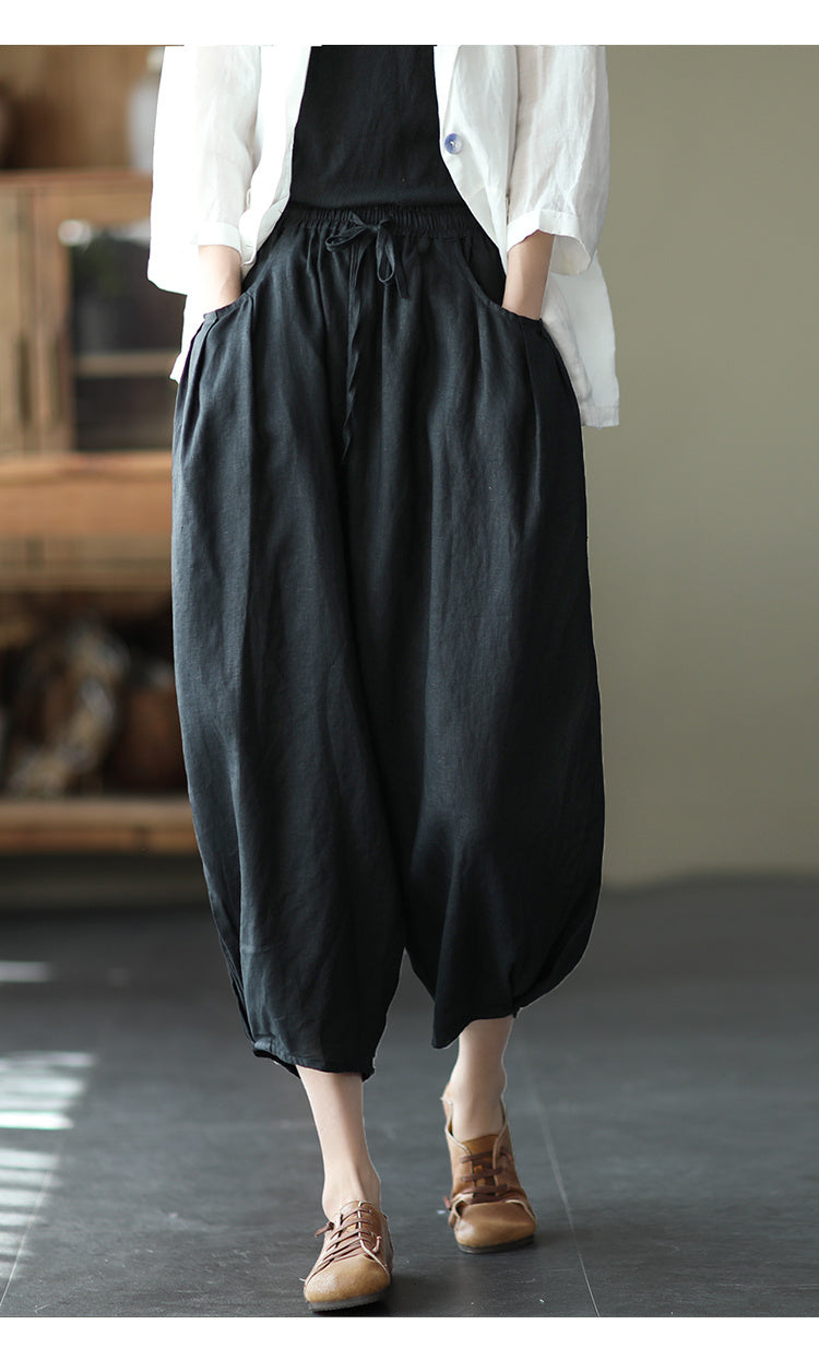 Relaxed Baggy Bloomers Elastic Waist Harem Capri Pants