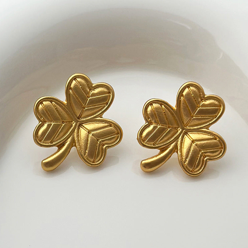 Elegant Golden Clover Stud Earrings