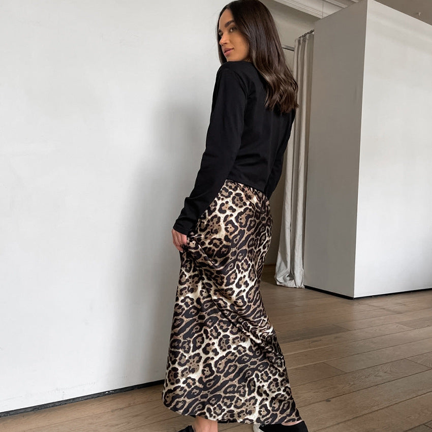 French Gal Leopard Print Bodycon Maxi Skirt