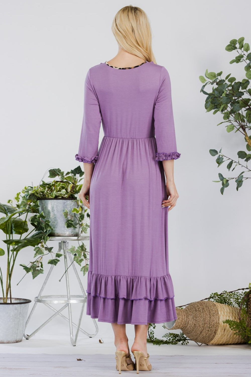 Charming Lilac Dress  with Layered Ruffle Hem Dress & Pockets