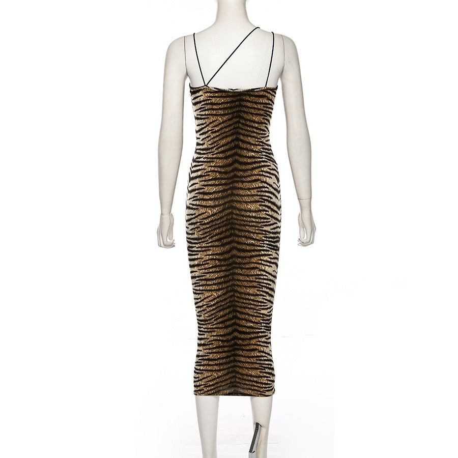 On The Lookout Tiger Print Bodycon Midi Dress