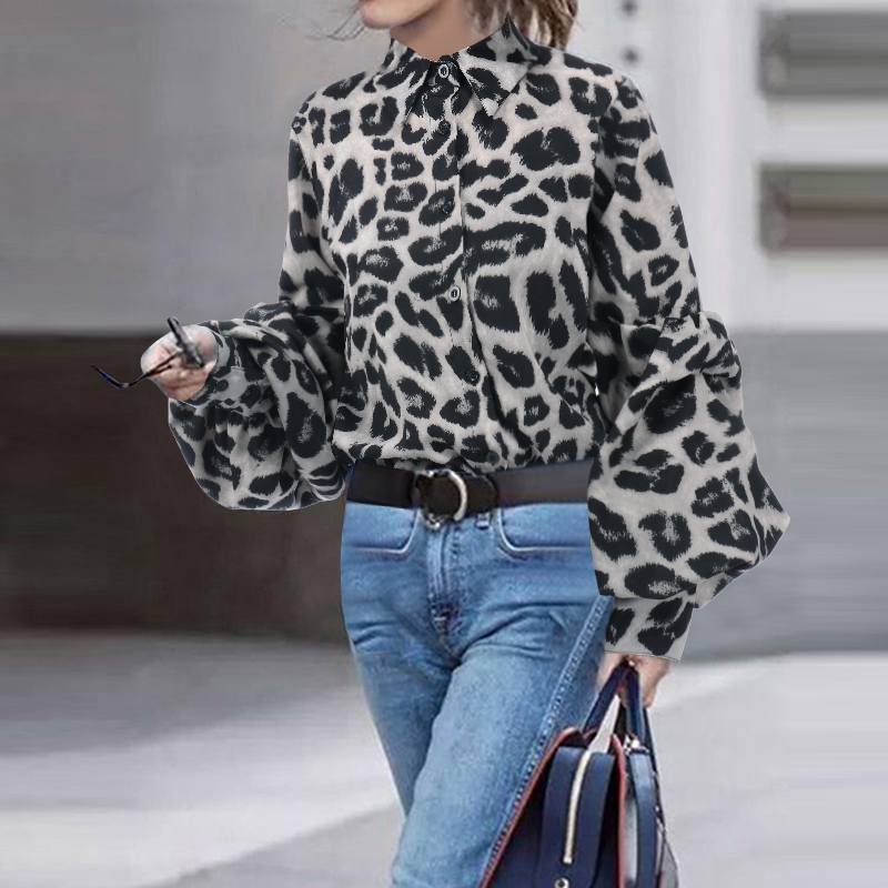 Bohemian Leopard Print Shirt with Long Sleeves