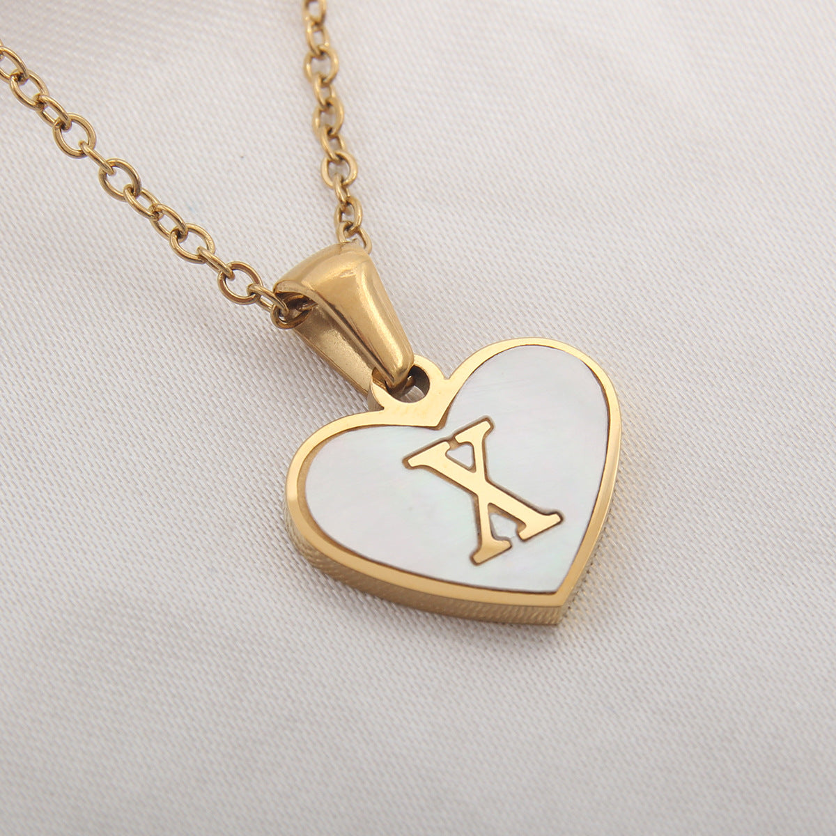 Sea Blue Mall Gold Plated Personalized Letter Heart-shaped Necklace with a White Shell  SeaBlueMall.com