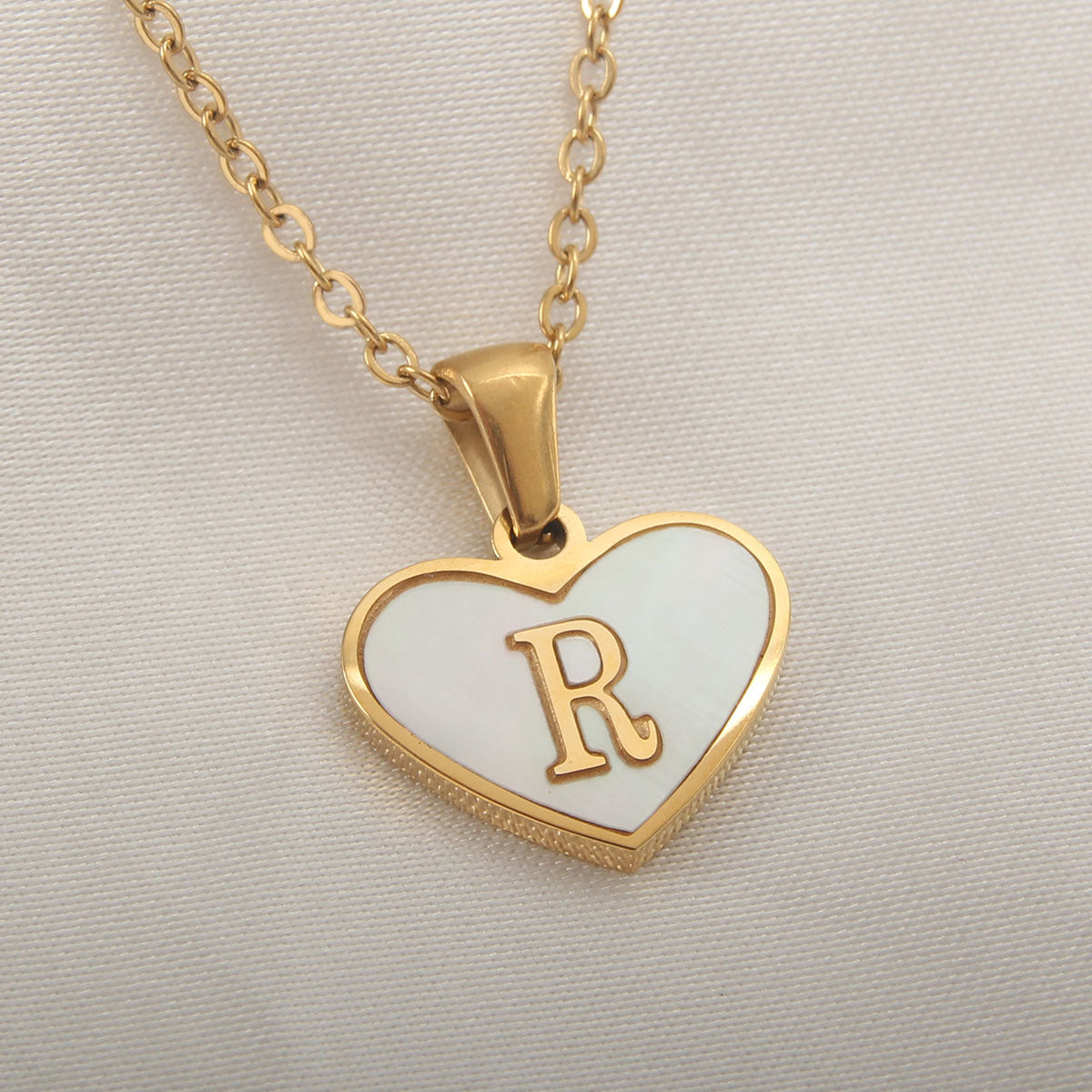 Sea Blue Mall Gold Plated Personalized Letter Heart-shaped Necklace with a White Shell  SeaBlueMall.com