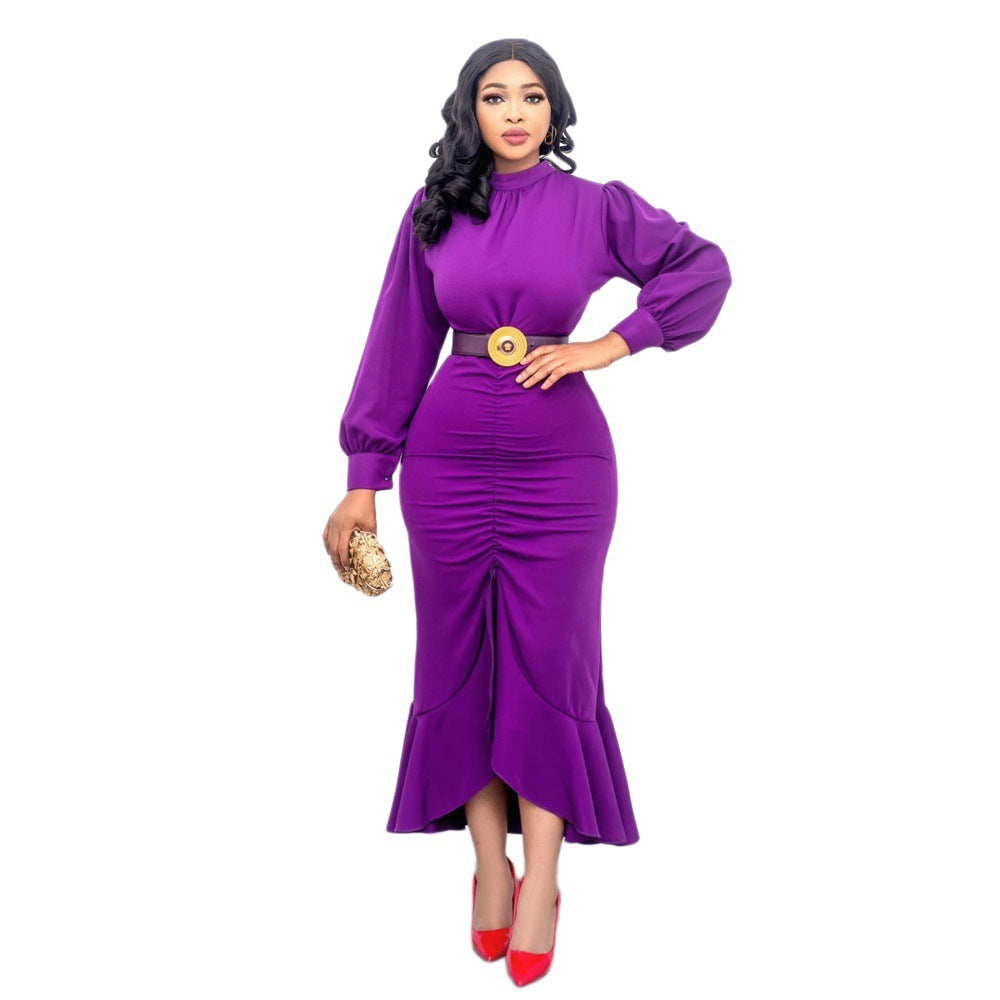 Elegantly Right Balloon Sleeve Fishtail Hem Dress