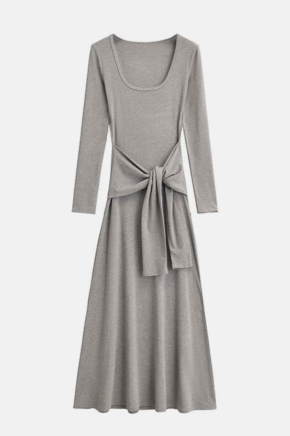 Comfy Long Sleeve Maxi Dress with Basic Bae Tied Scoop Neck