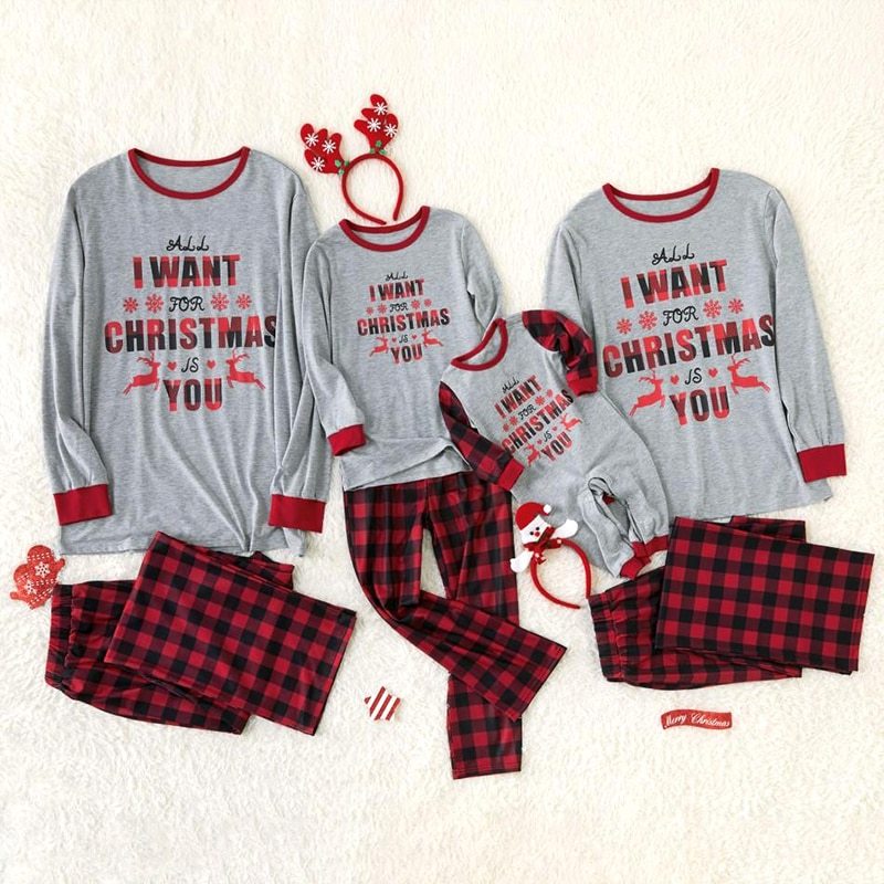 Family Christmas Parent-Child Plaid Matching Loungewear Set