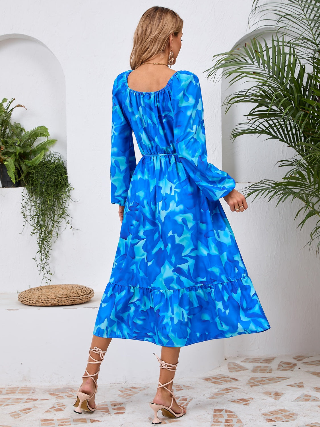 Happy Boho Printed Midi Dress with Long Sleeve