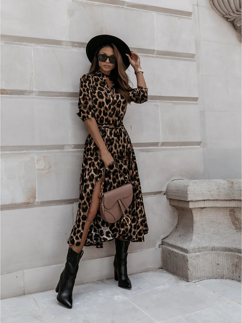 Everyday Check Leopard Print Midi Dress