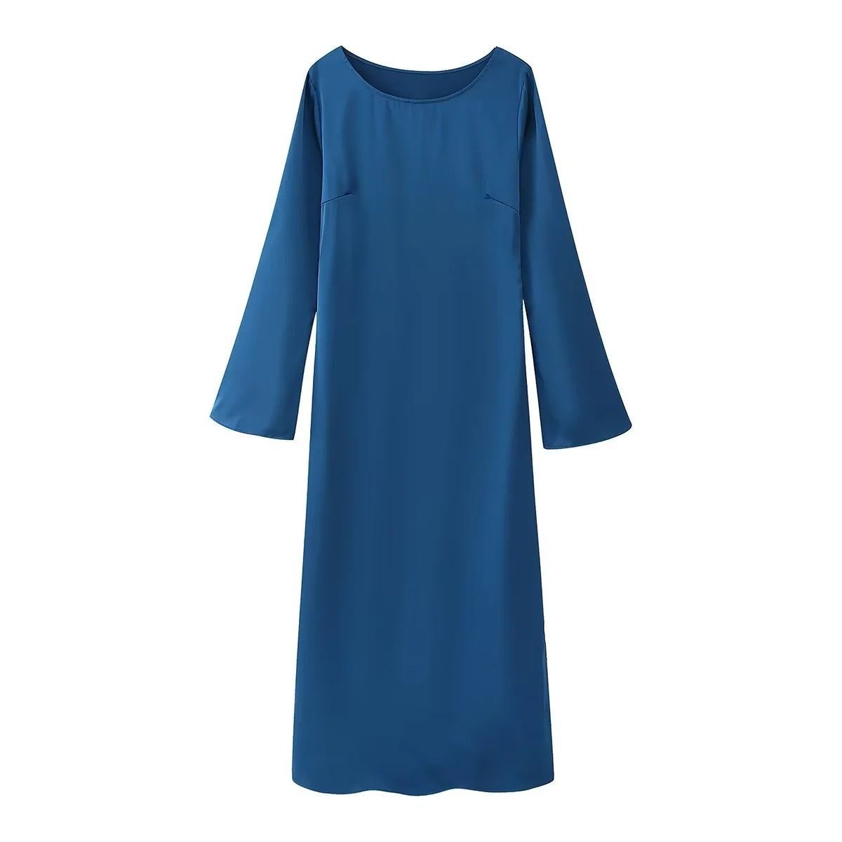 Cobalt Blue Elegant Style  Slim-fit  Dress with Bell Sleeve