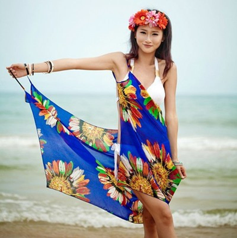 Seaside Printed Scarf Shawl Swimwear Cover Up Sea Blue Mall