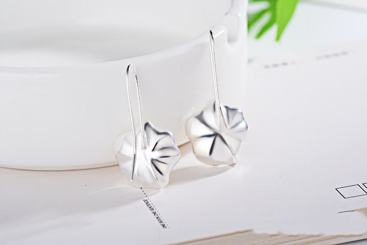 925 Sterling Silver Pearl Lotus Drop Hook Earrings.