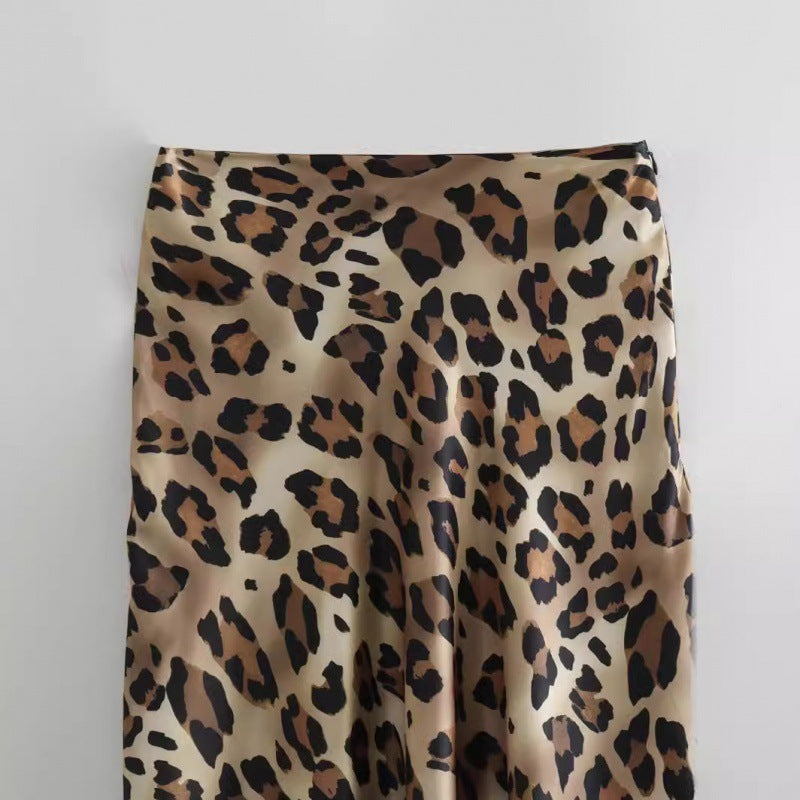 Elegant Lady Satin Animal Print Skirt