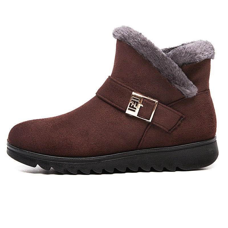 Buckle Strap Plush Martin Snow Boots with Zipper