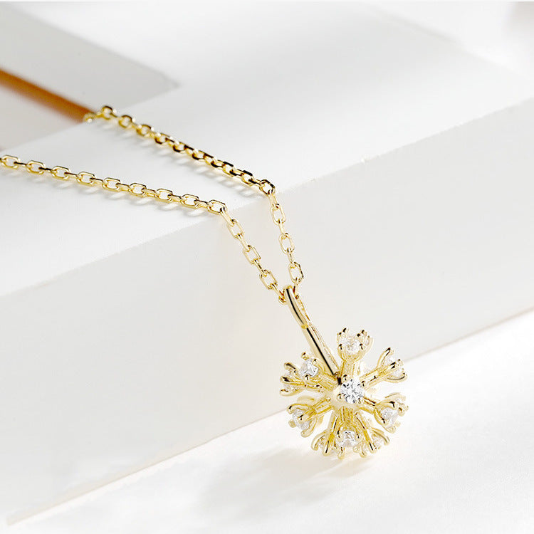 Sea Blue Mall Gold Sparkling Dandelion CZ Necklace with Link Chain.  SeaBlueMall.com