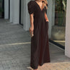 Sea Blue Mall Flawless Deep V Neck Wide Legs Dress Flawless Deep V Neck Wide Legs Dress SeaBlueMall.com