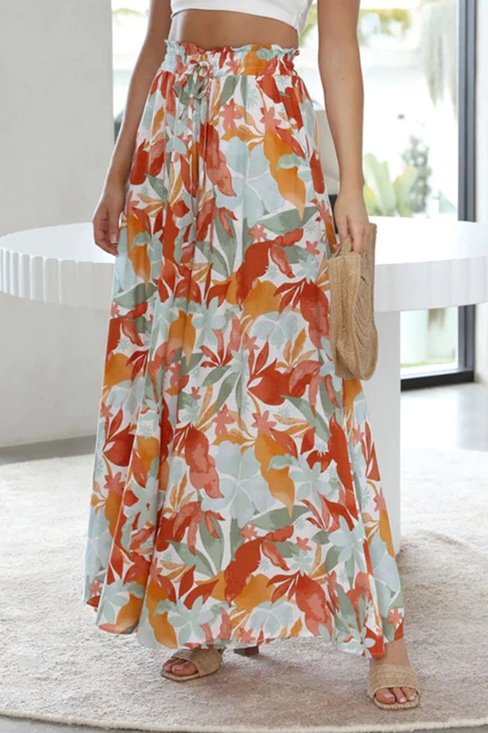 Floral Ease Tied Wide Leg Printed Pants