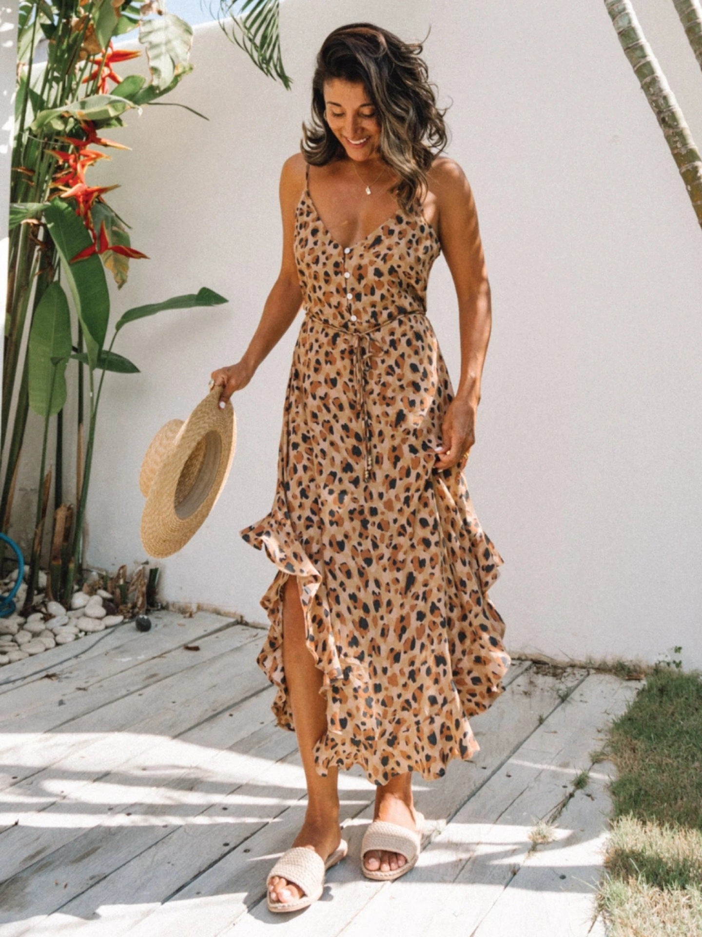 Vacation Mode Ruffled Leopard Print Dress