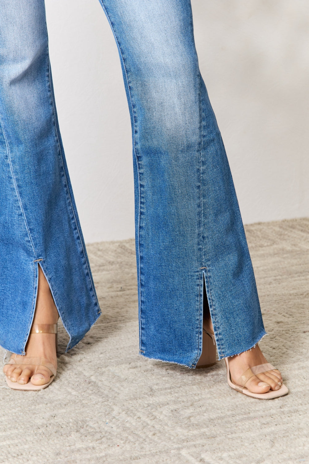 Blue Slit Flare Jeans