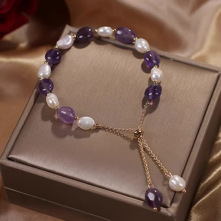 Sea Blue Mall Boho Art Crystal Stone & Pearl Bracelet.  SeaBlueMall.com