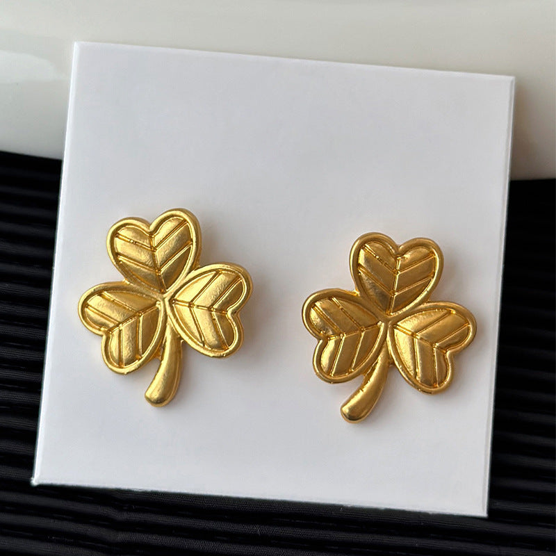 Elegant Golden Clover Stud Earrings