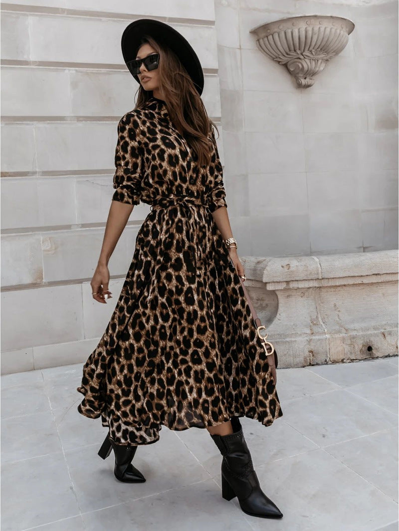 Everyday Check Leopard Print Midi Dress