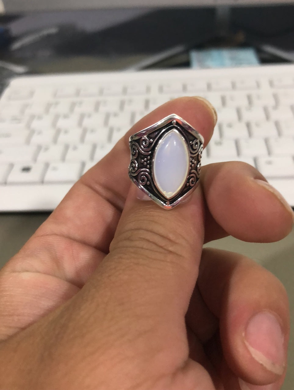 Boho Silver Retro Moonstone Ring.