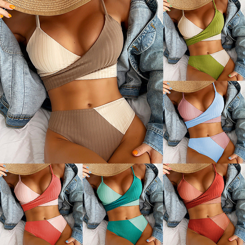 Patchwork Swimsuit  with Ruched Bikini Knot