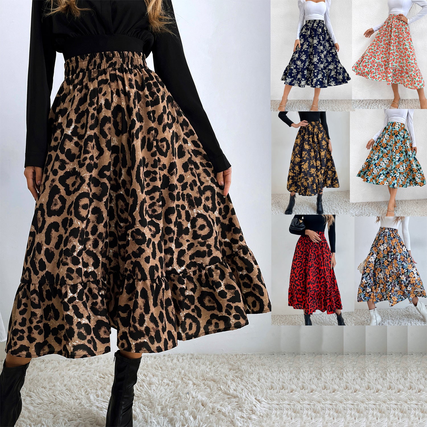 Going Out Ruffle Hem Leopard Print Skirt