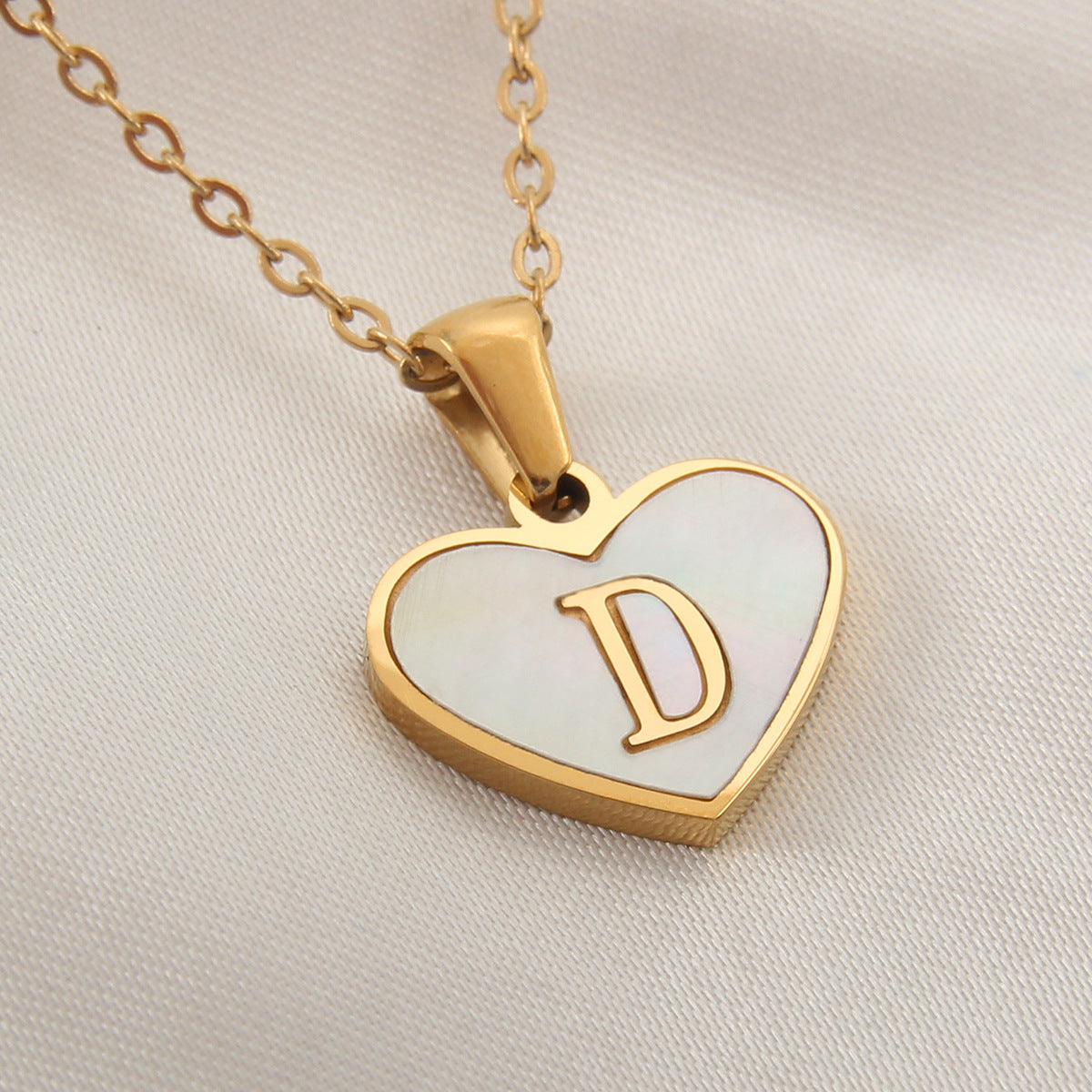 Sea Blue Mall Gold Plated Personalized Letter Heart-shaped Necklace with a White Shell  SeaBlueMall.com