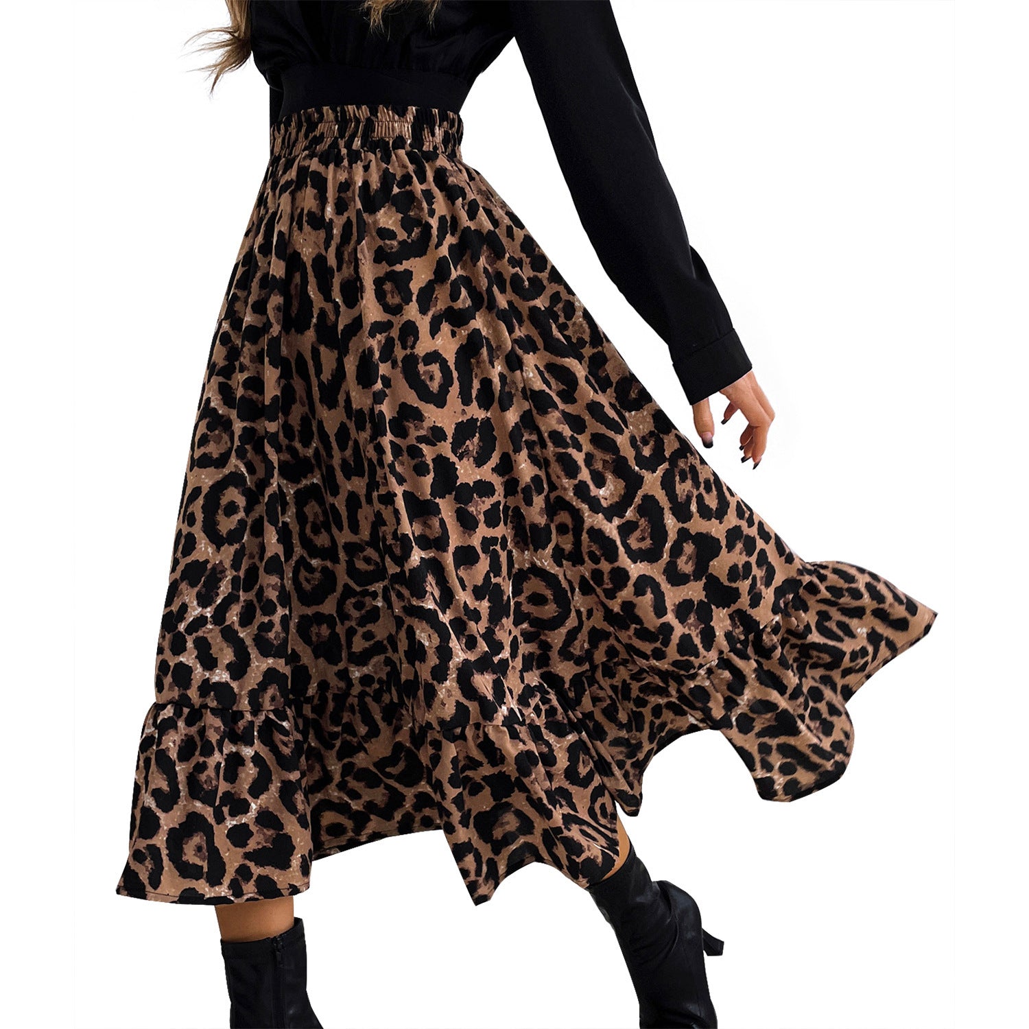 Going Out Ruffle Hem Leopard Print Skirt