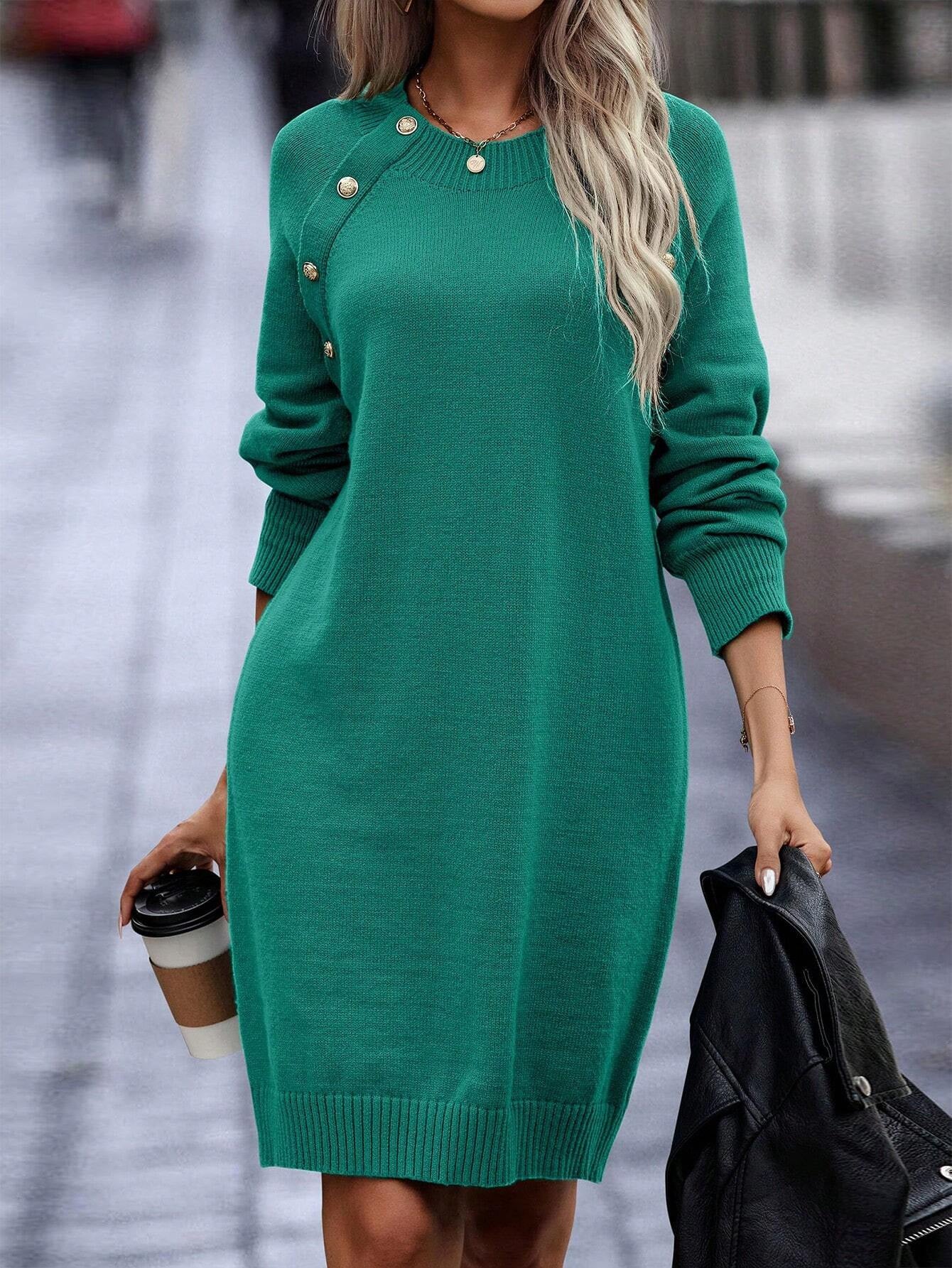 Effortless Chic Oversized Pullover Sweater Dress with  Crew Neck & Long Sleeve