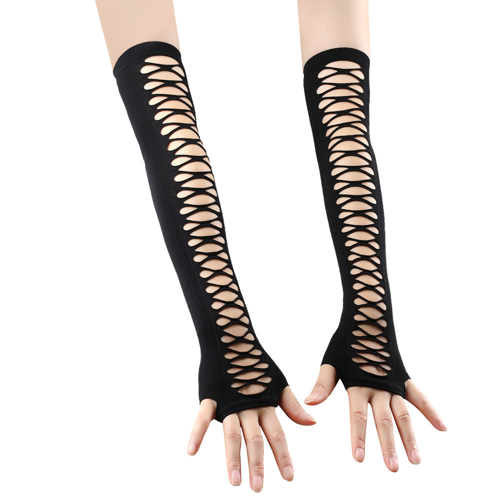 Mid-length Lace Style Mesh Ripped Gloves