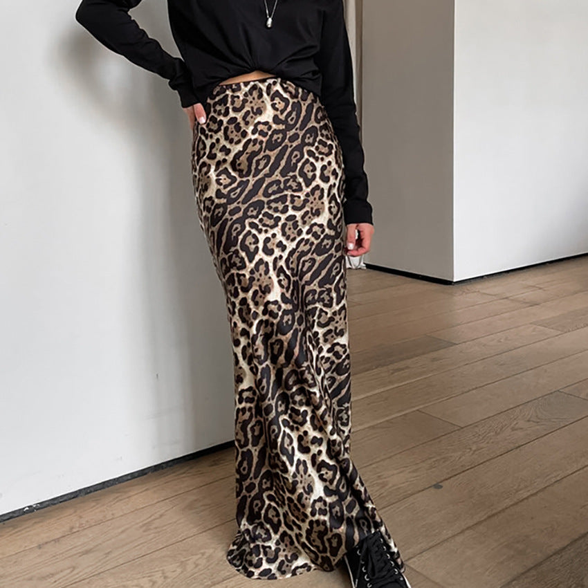 French Gal Leopard Print Bodycon Maxi Skirt