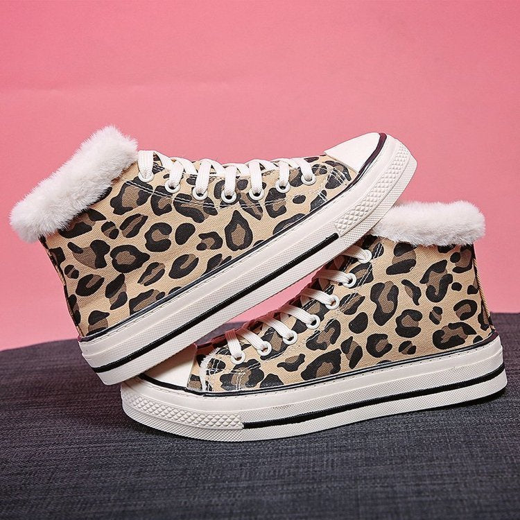 Leopard Velvet  Print Thick  Sneakers