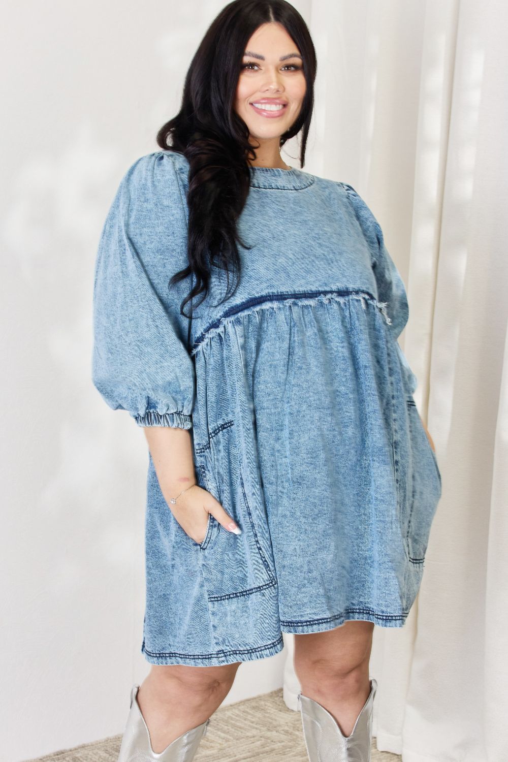 Relaxed Fit Oversized Denim Babydoll Dress