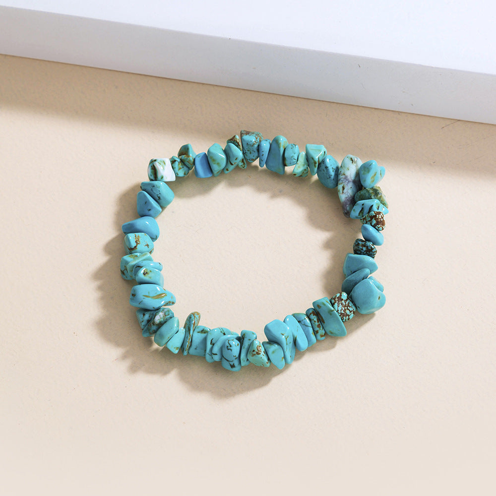 Genuine Turquoise Natural Irregular Stone Elastic Bracelet.