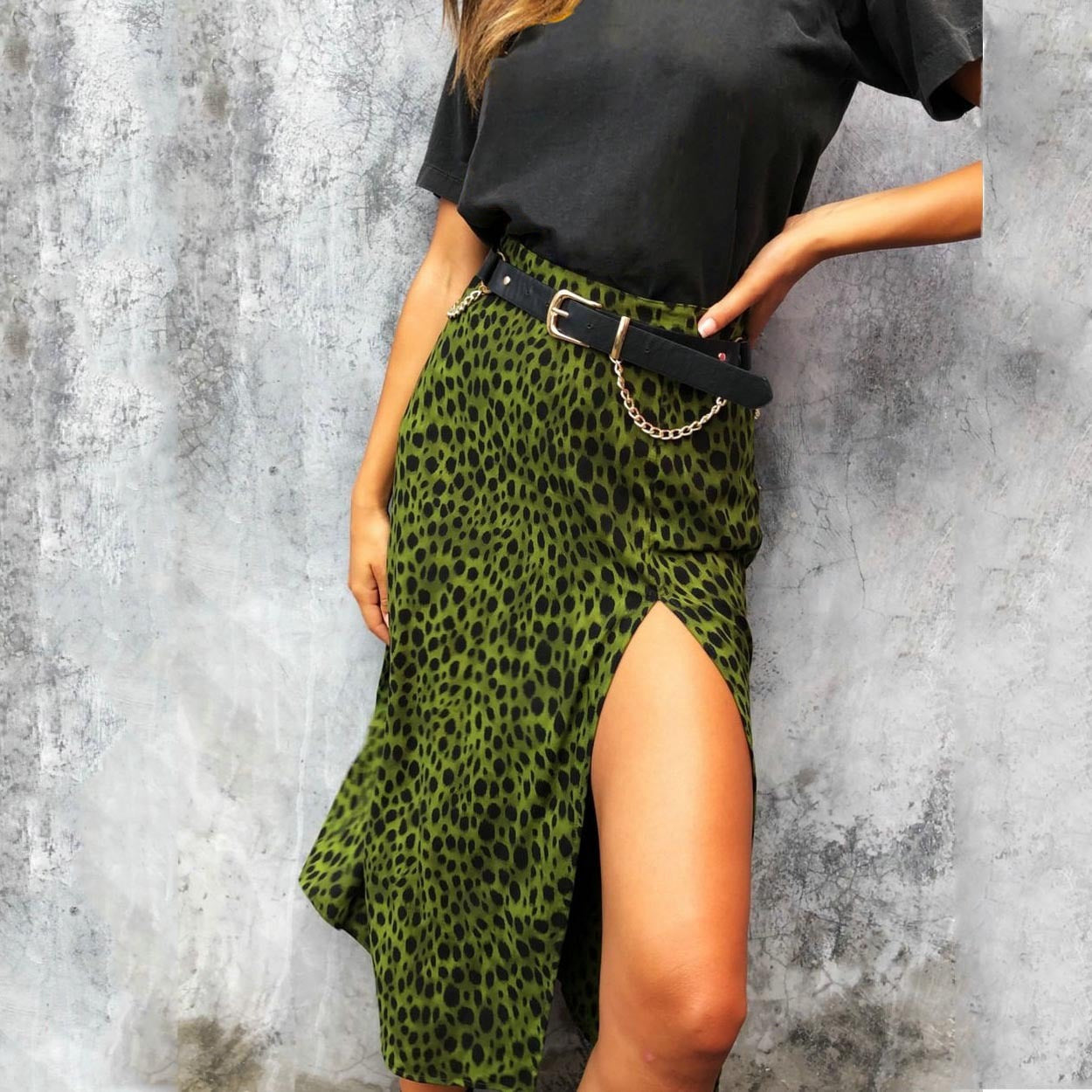 Expert Touch Animal Print Slit Hem Skirt