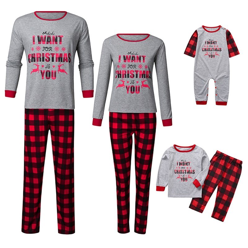 Family Christmas Parent-Child Plaid Matching Loungewear Set